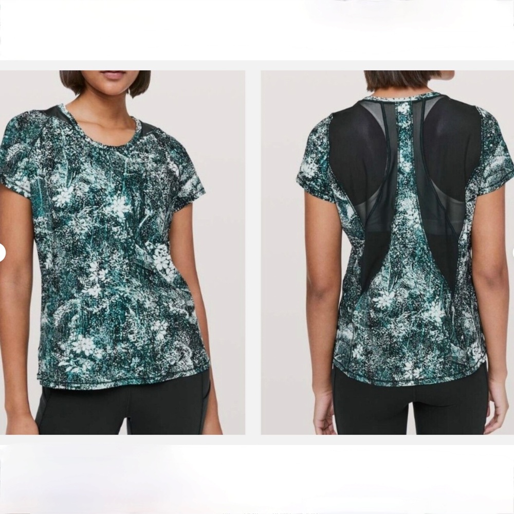 Lululemon Seek The Heat Short Sleeve White x Green Size 6